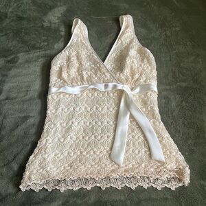 Cream lace babydoll top with bow detail